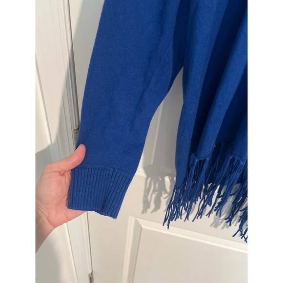 Michael Kors Long Sleeve Drape Cowl Neck Fringe Hem Knit Sweater Blue Women's 0X - Picture 3 of 7